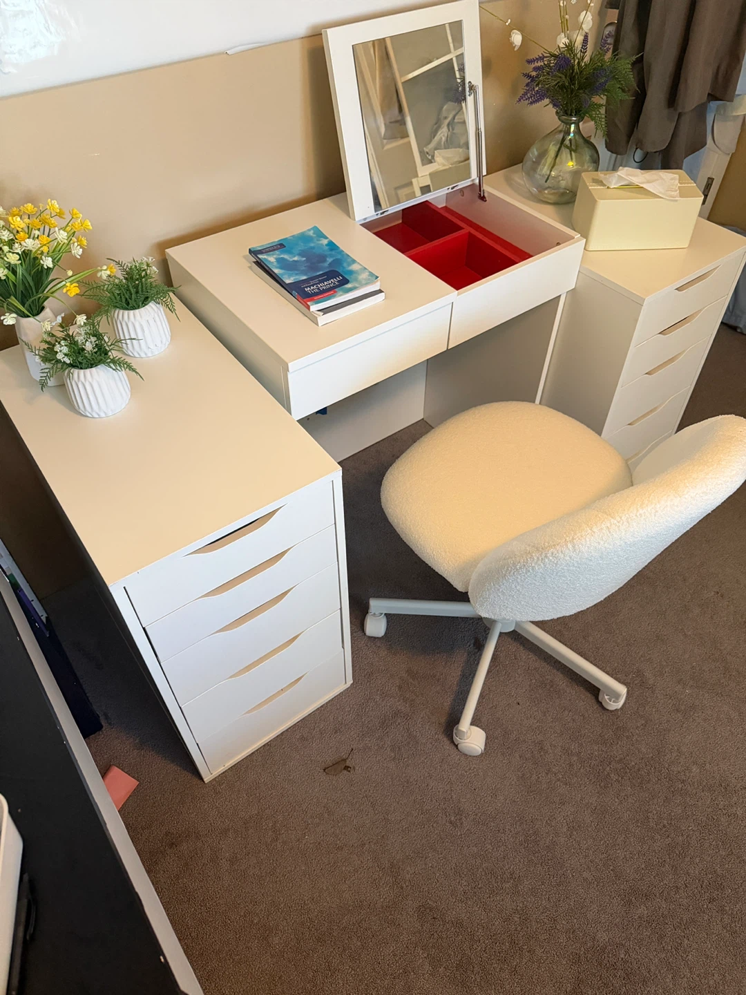 Vanity set (Desk, mirror, chair, Alex Drawers)