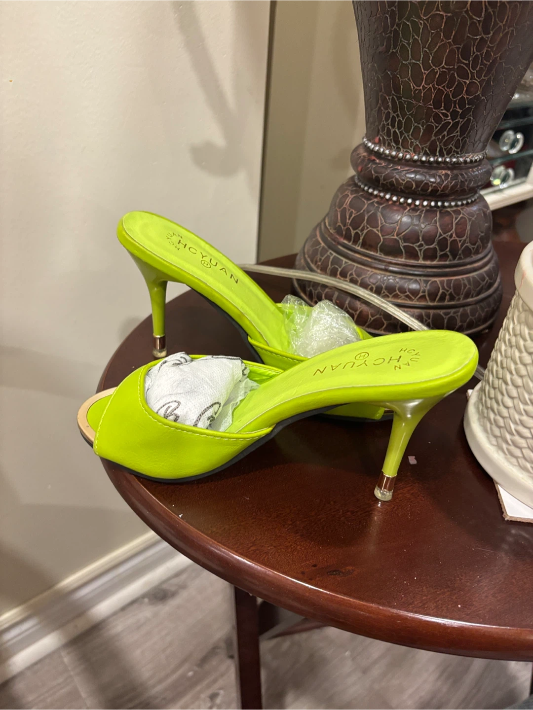 Hcyuan lime green open toe heels