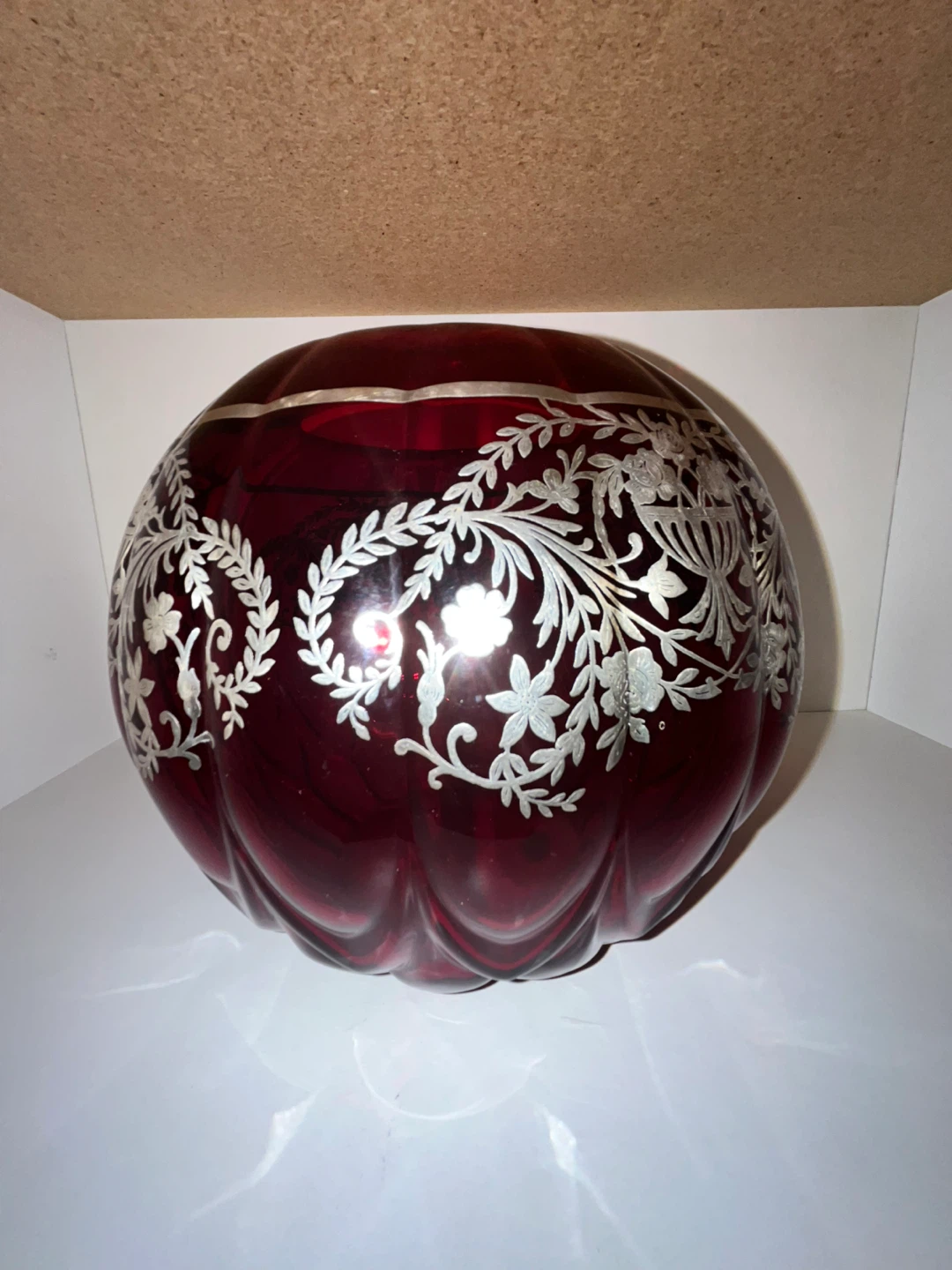 Vintage Ruby Red Glass Vase with Silver Overlay - photo 2