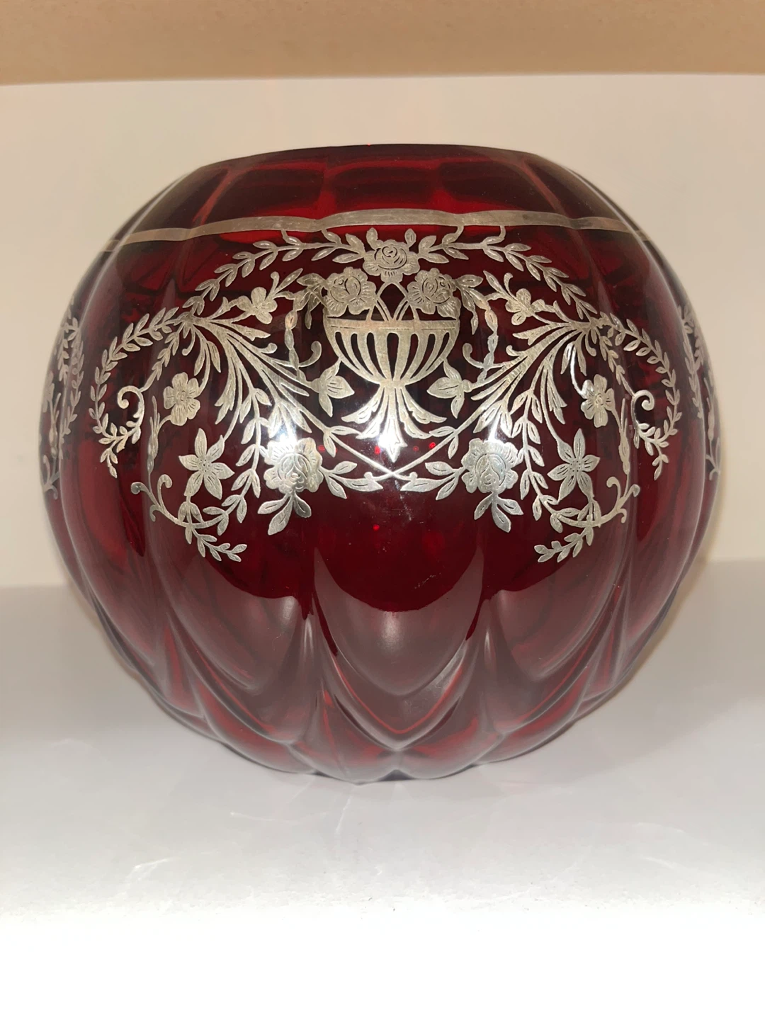 Vintage Ruby Red Glass Vase with Silver Overlay - photo 5