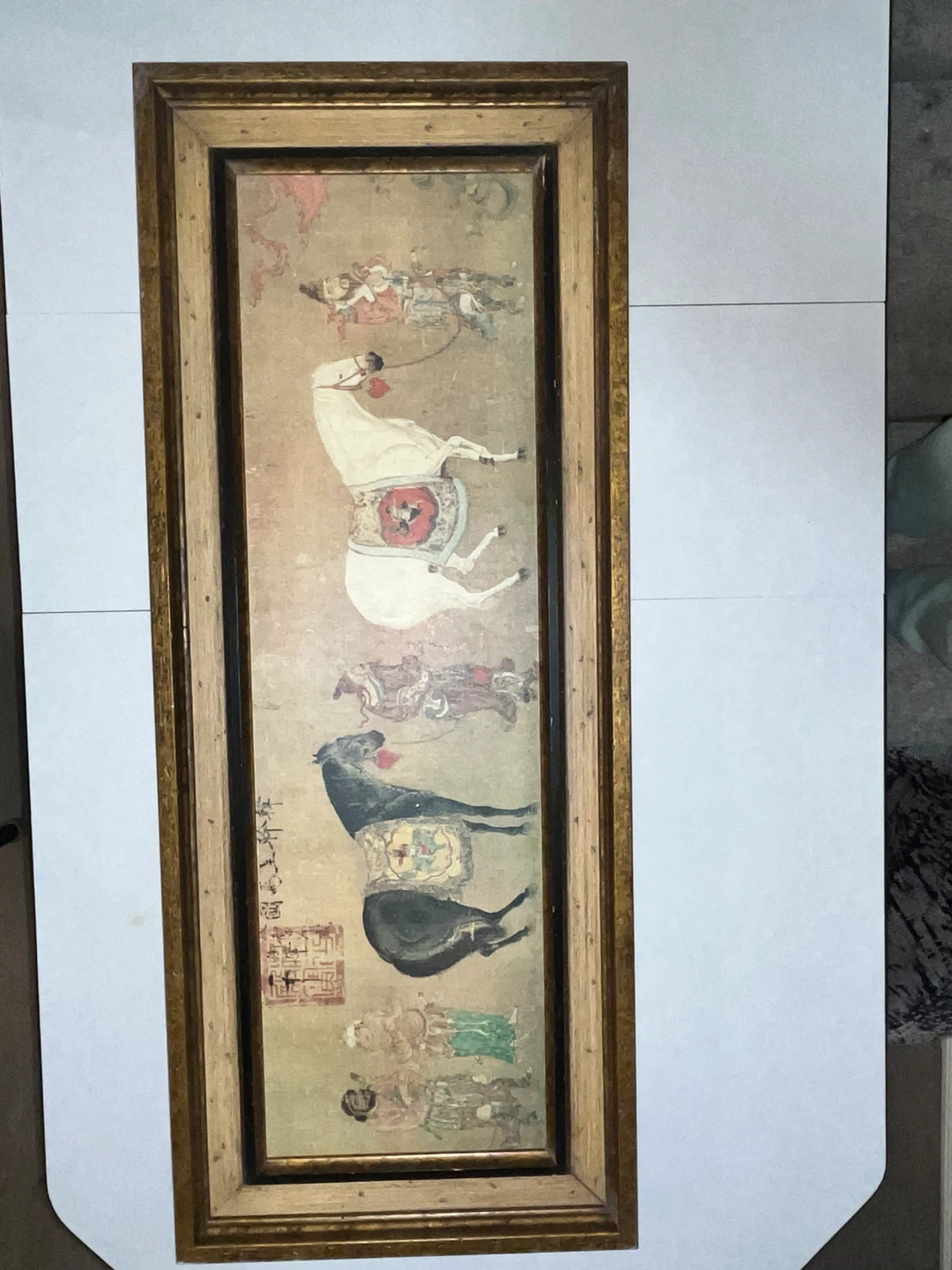 Vintage Chinese Silk Painting Horses Groom Tributary Art Faux. - photo 3