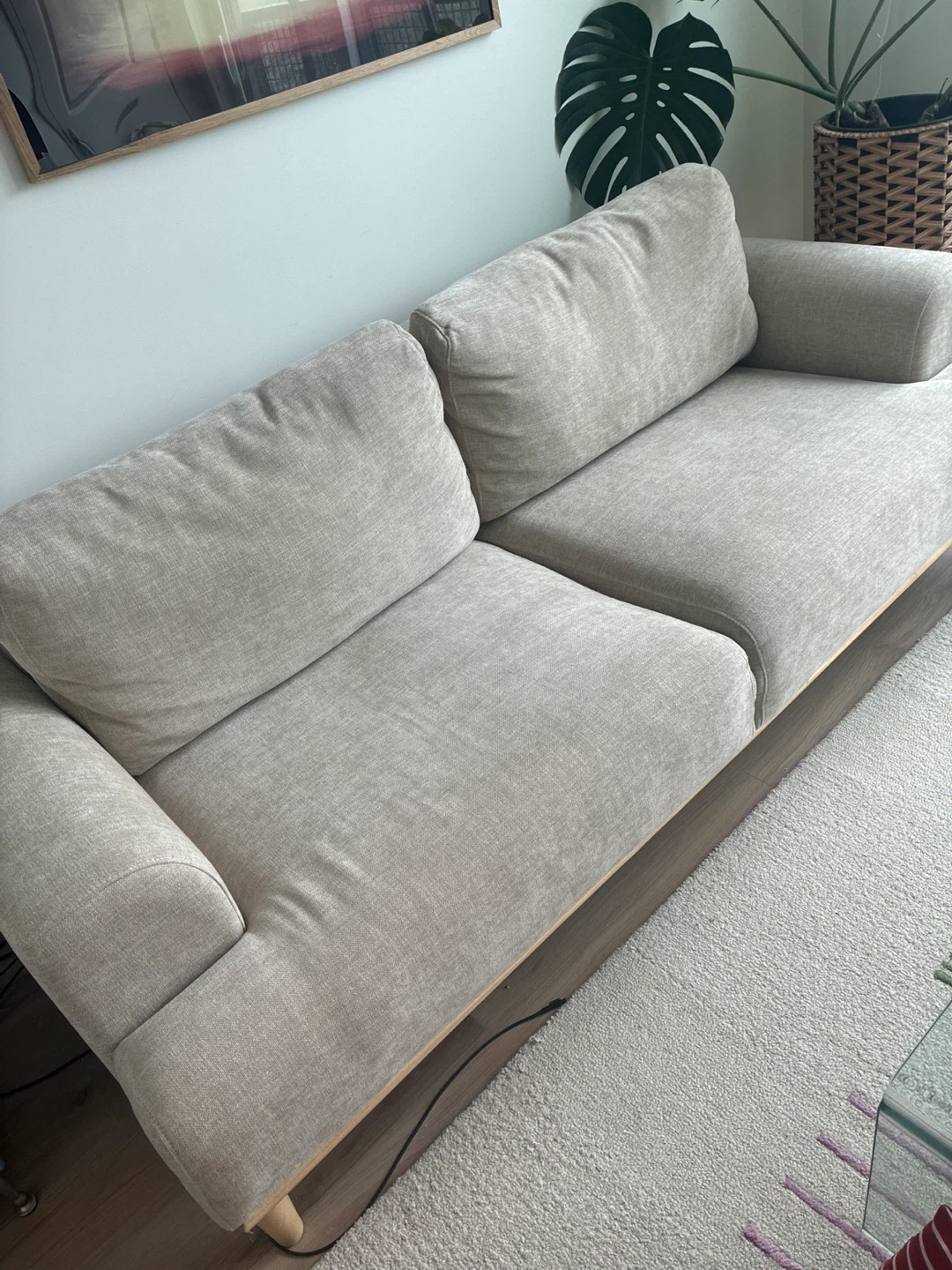 Khaki Chenille Sofa with Wooden Legs - photo 2