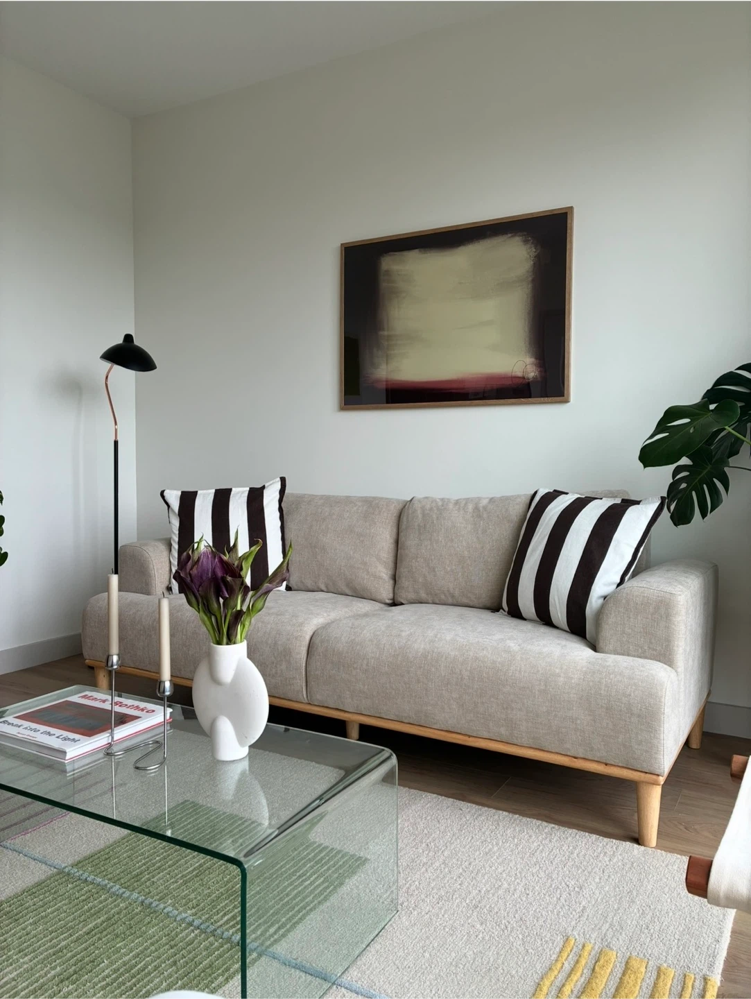 Khaki Chenille Sofa with Wooden Legs