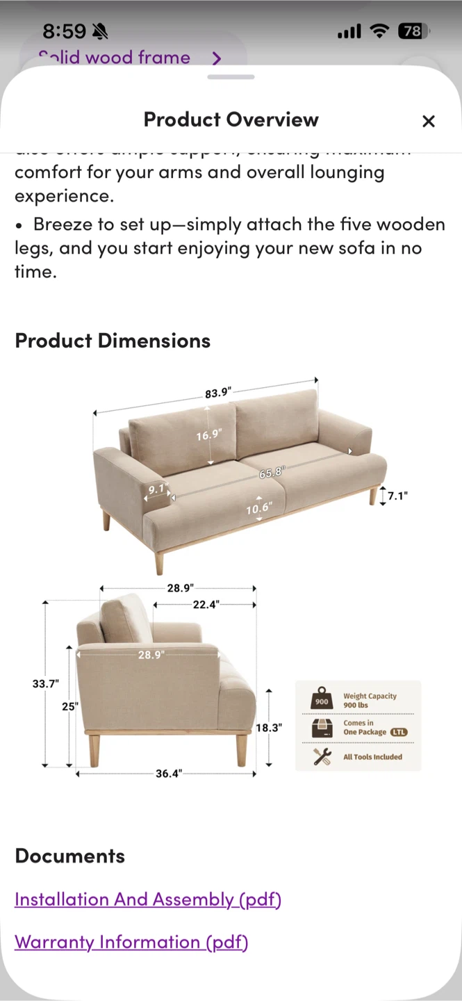 Khaki Chenille Sofa with Wooden Legs - photo 3