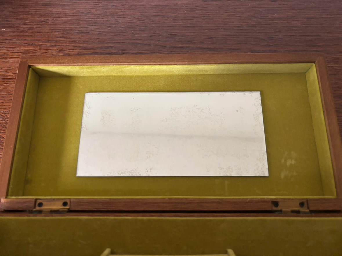 Vintage Wooden Jewellery Box Padded Leather Top - photo 4