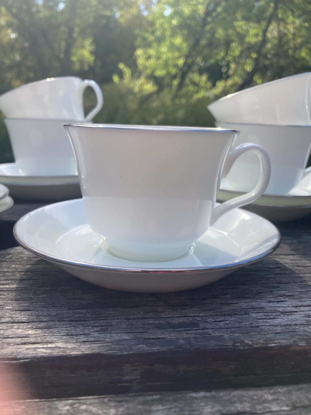Set of 10 White Teacups with Saucers - photo 3