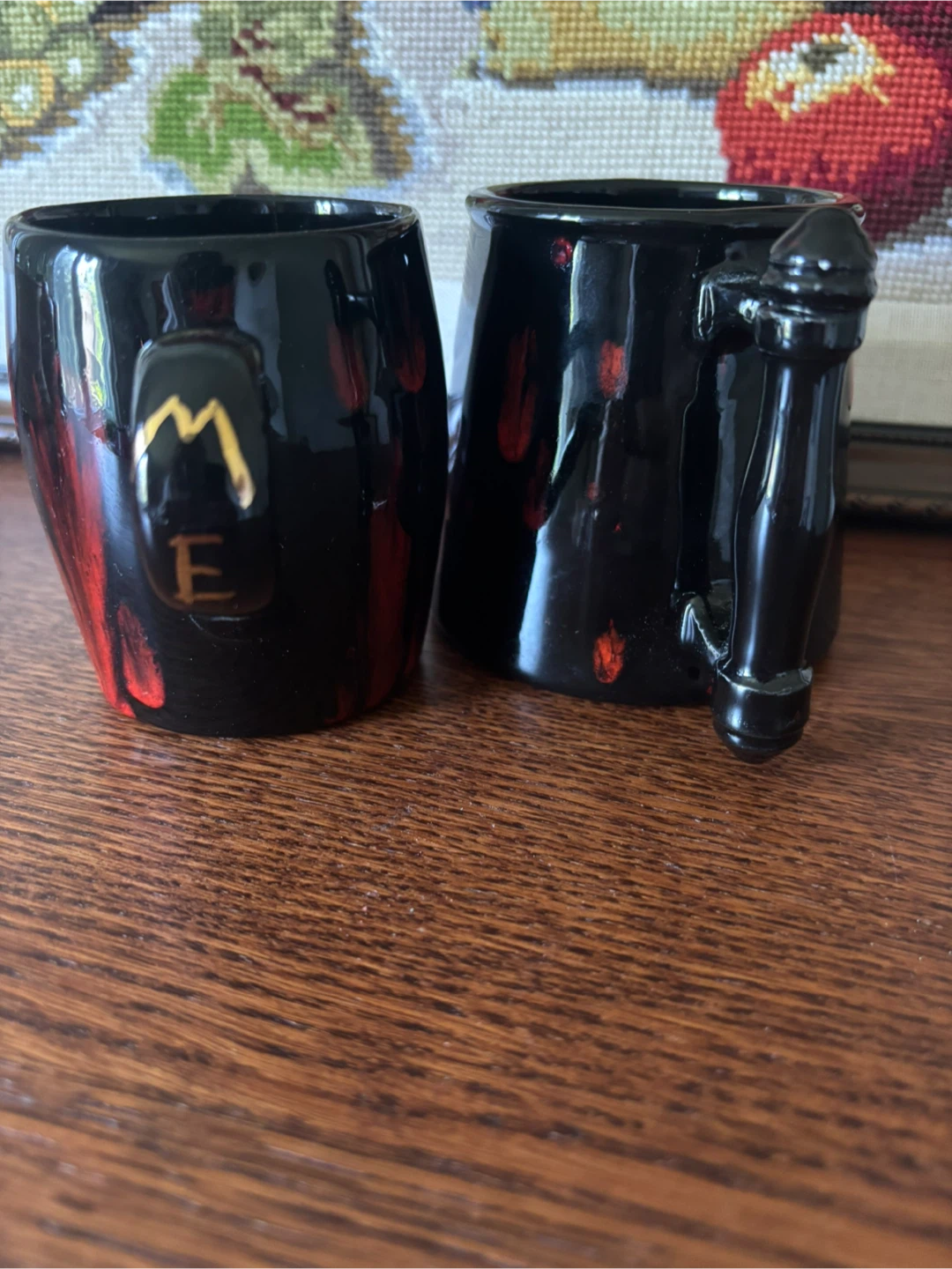 1970s Retro Red Flame Ceramic Creamer & Mug Set - photo 2