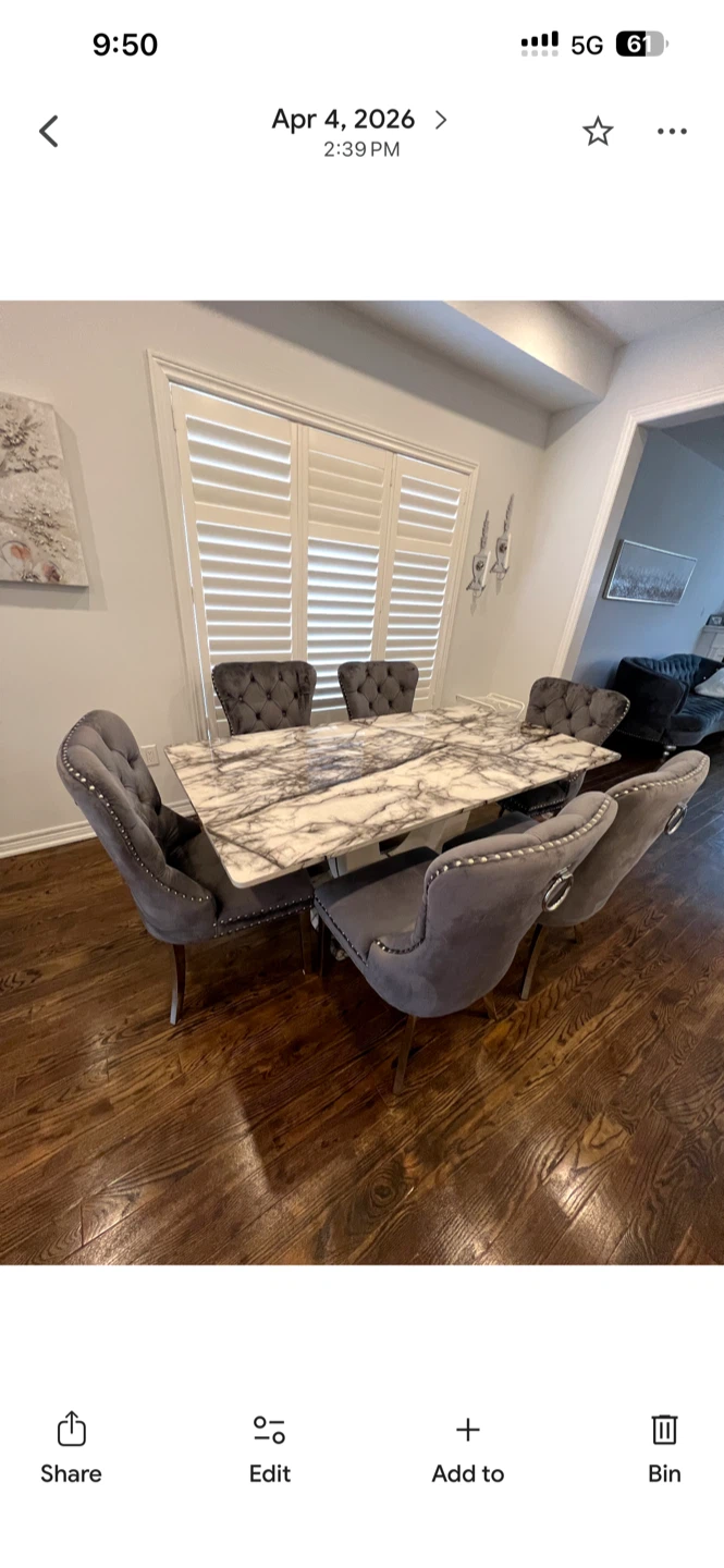 Grey velvet dining set with 6 chairs - photo 3
