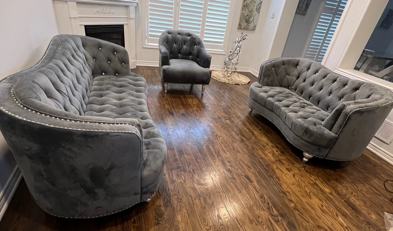 Grey velvet dining set with 6 chairs - photo 5