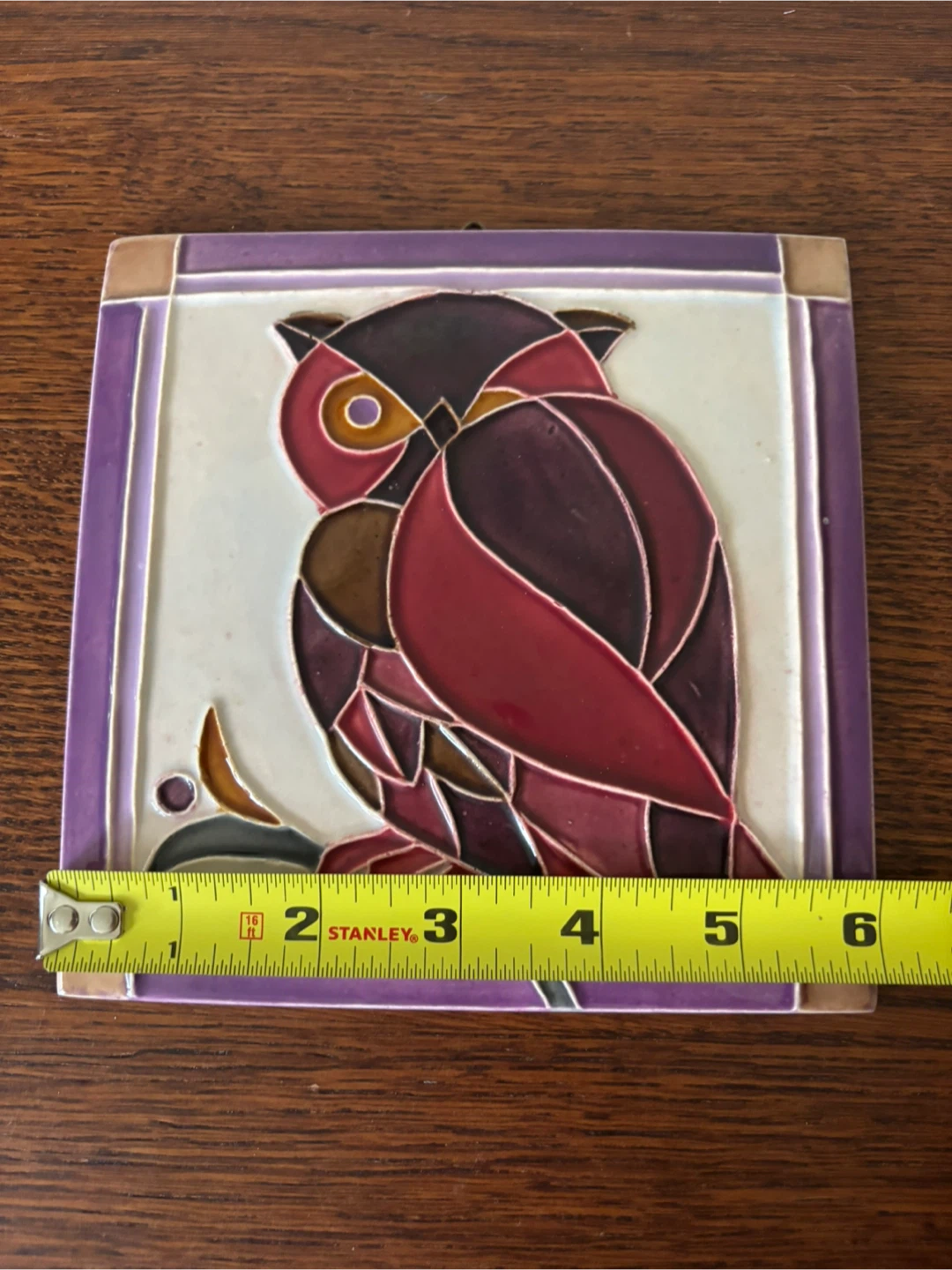 MCM Rare Fine Art Plum Lavender Ceramic Owl Wall Plaque 6x6 - photo 4