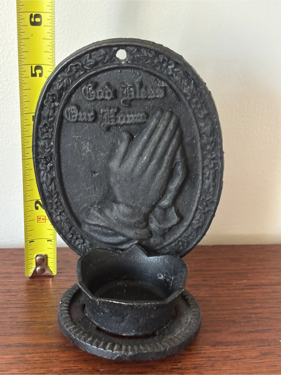 Cast Iron God Bless Our Home Candle Holder