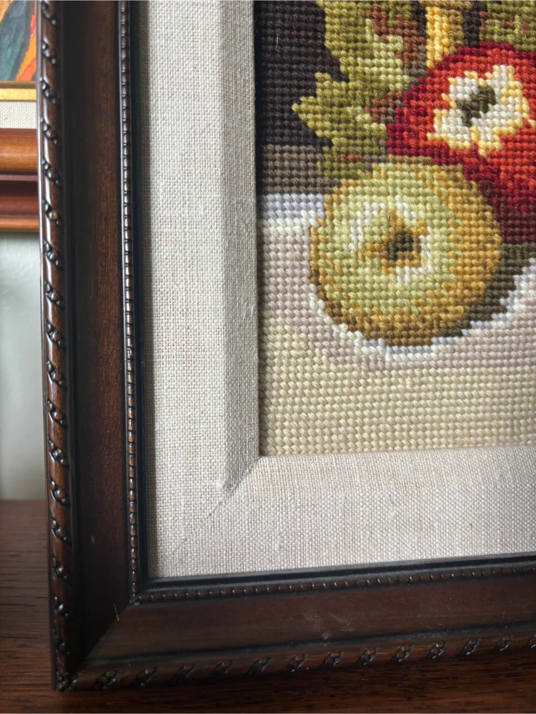 Vintage Framed Still Life Needlepoint Wall Art - photo 5