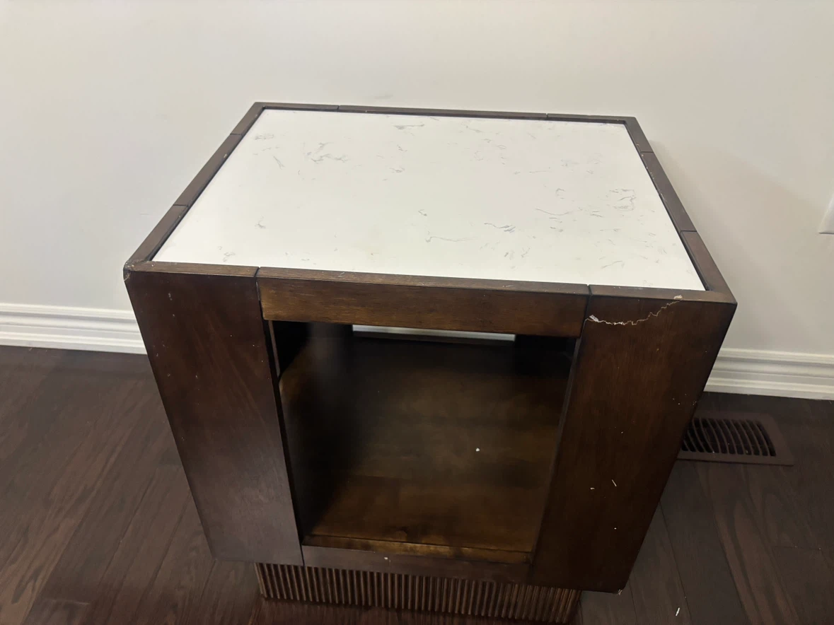 Dark Wood End/ Coffee  Table with White Marble Like top- AS IS - photo 2