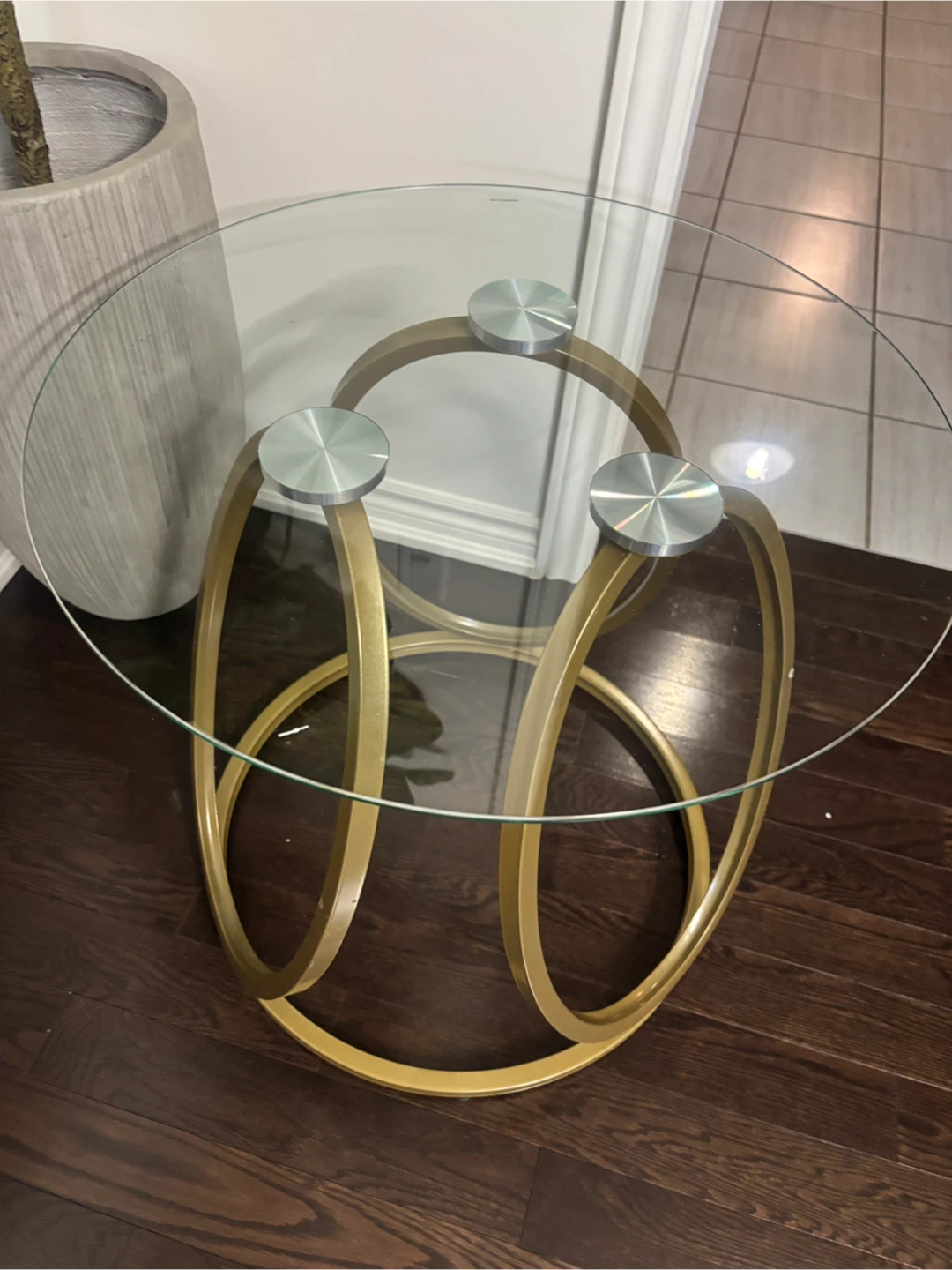 Round Glass and Gold Metal Side Table
