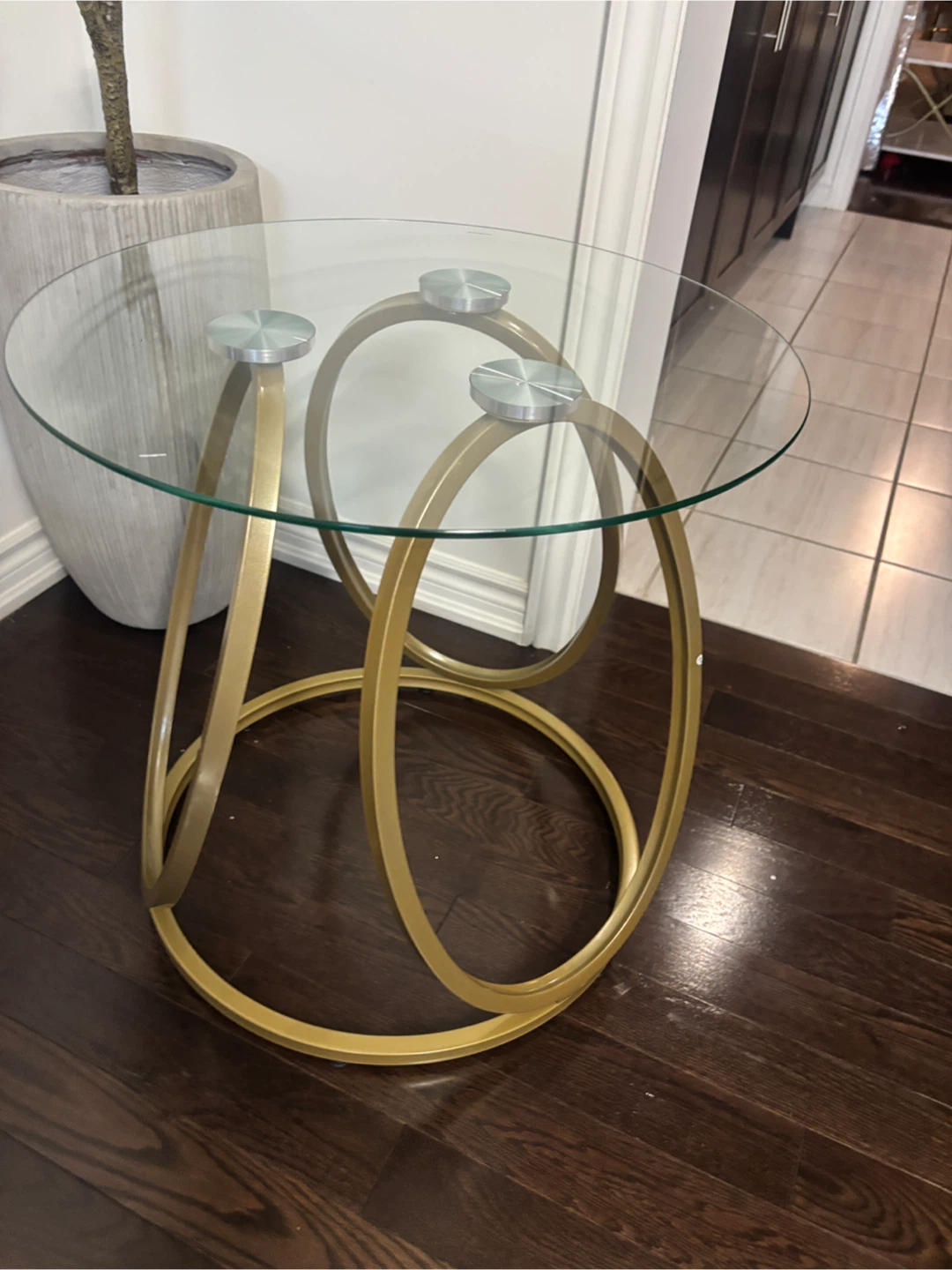 Round Glass and Gold Metal Side Table - photo 2