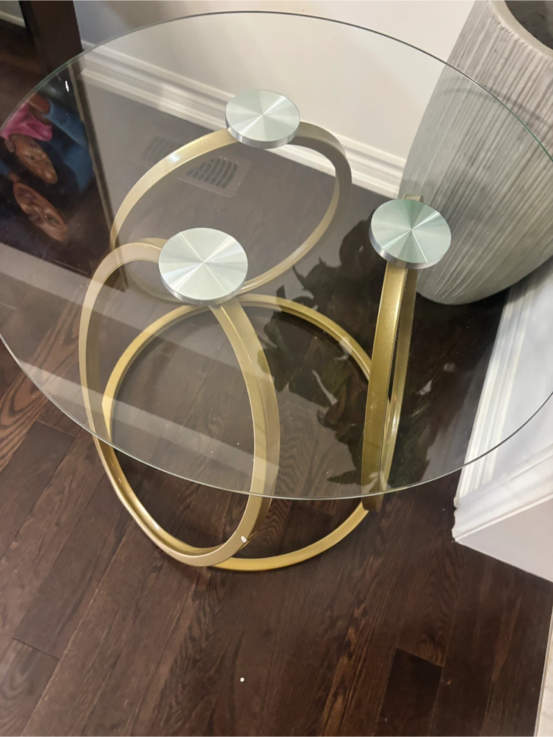 Round Glass and Gold Metal Side Table - photo 4