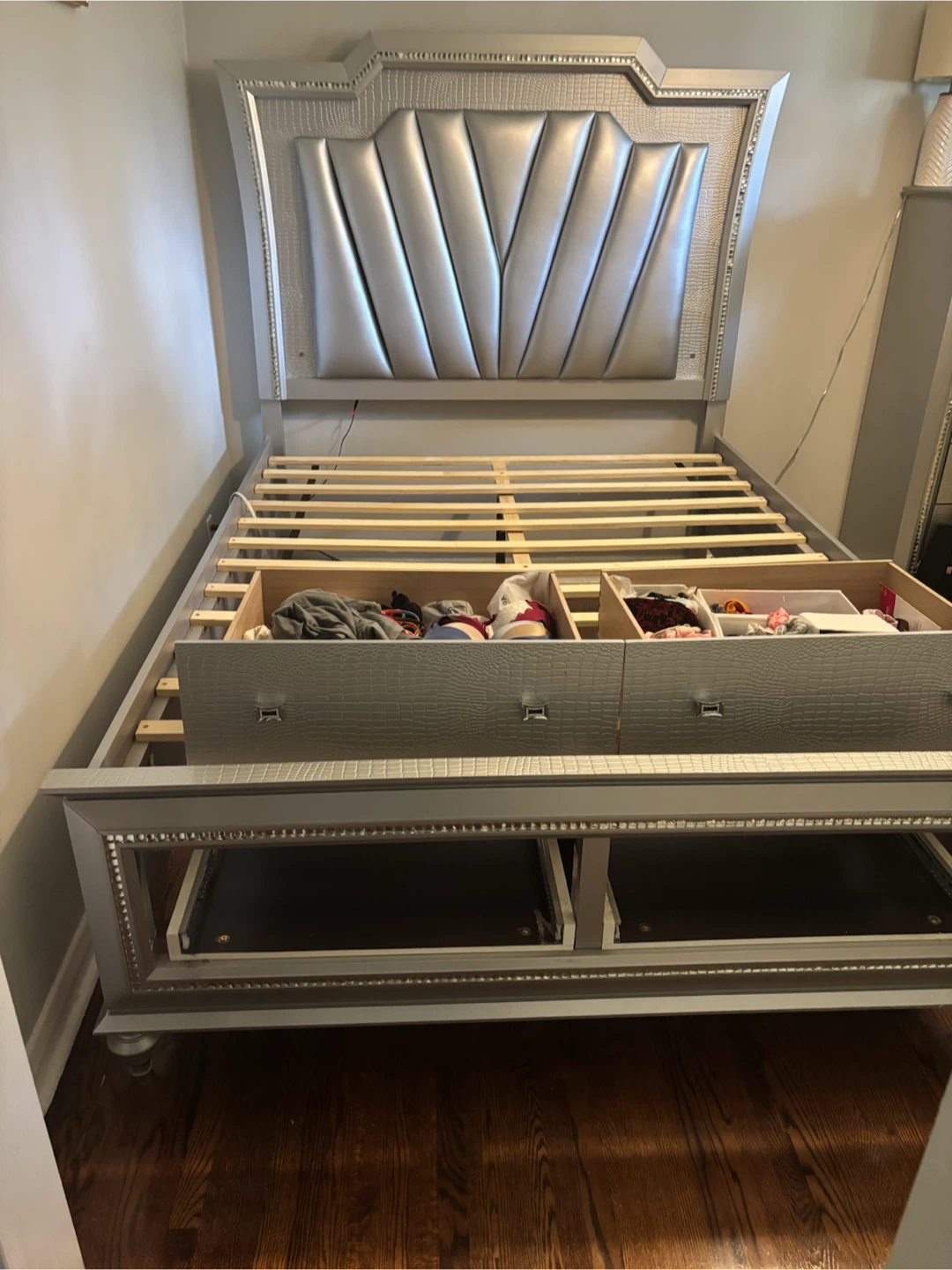 Silver Bedroom Set with Bed and Tall Dresser - photo 2