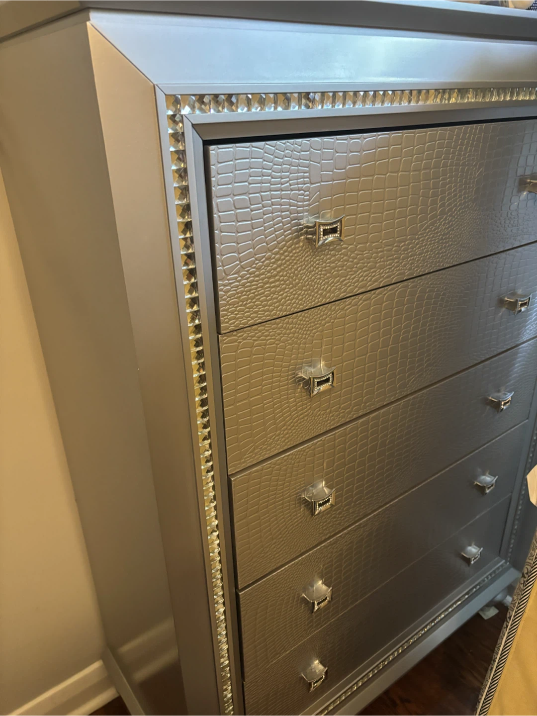 Silver Bedroom Set with Bed and Tall Dresser - photo 3