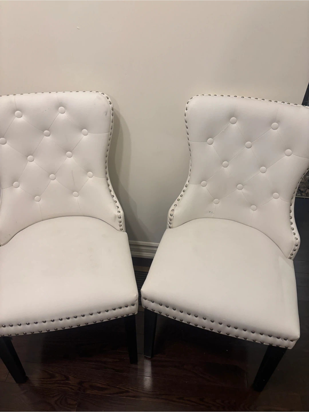 Two White Tufted Dining Chairs - photo 3