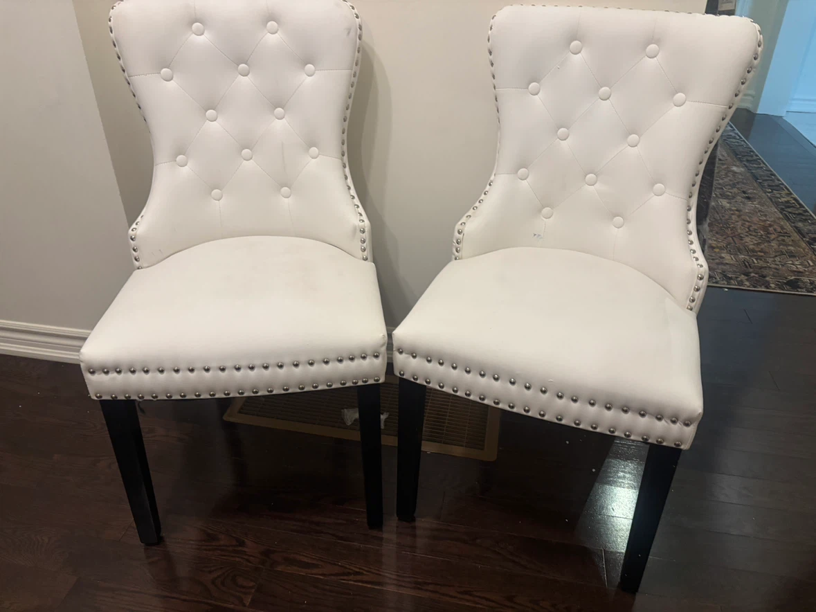 Two White Tufted Dining Chairs - photo 4
