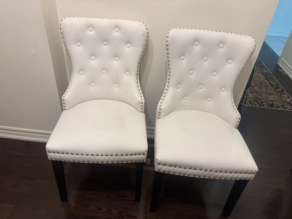 Two White Tufted Dining Chairs - photo 5