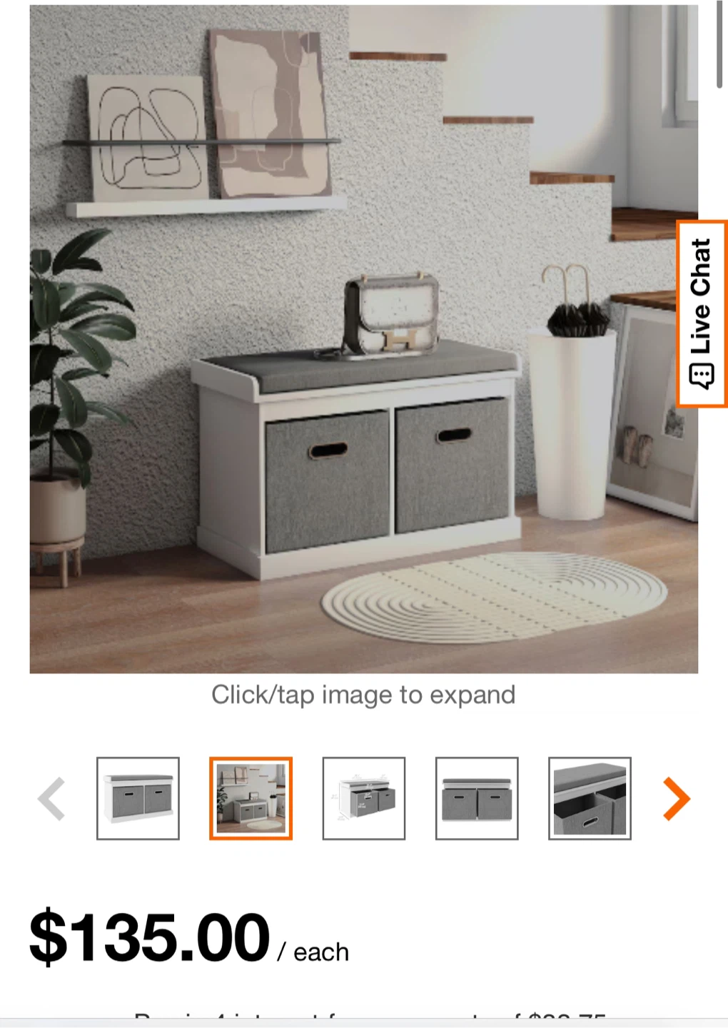 Storage Bench with Two Fabric Drawers
