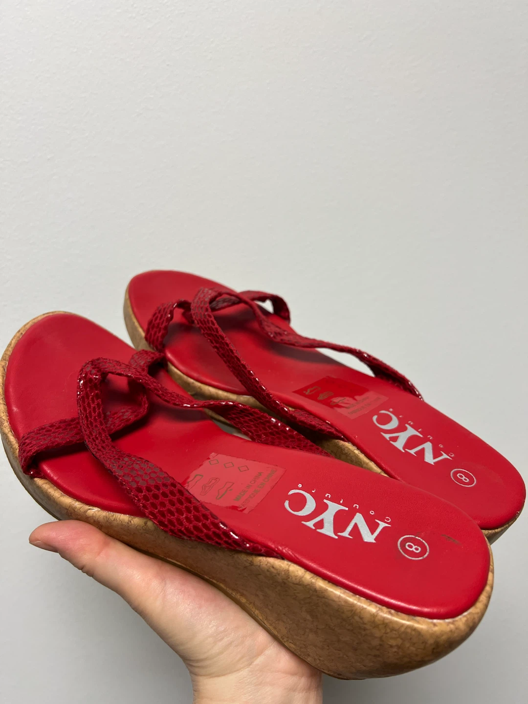NYC Couture Red Wedge Sandals Size 8