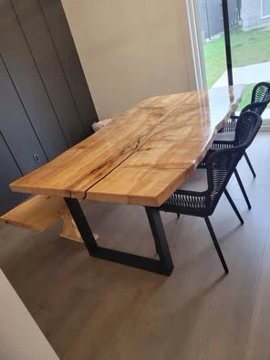 Live Edge Wooden Dining Table with Bench