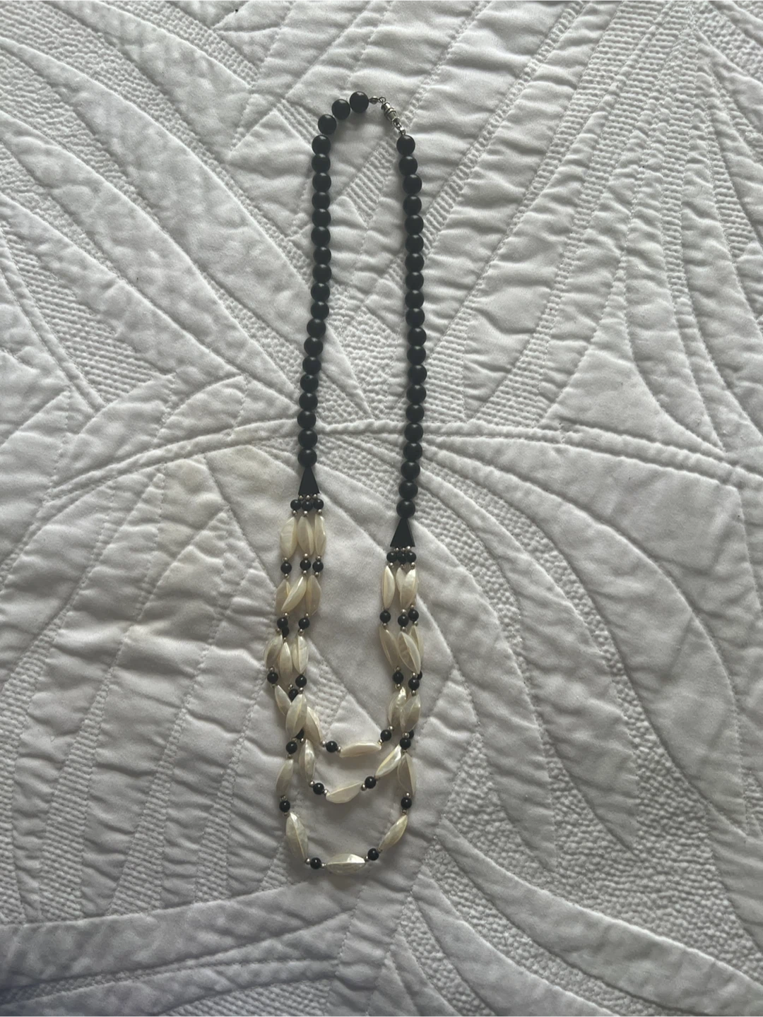 Black and white beaded multi-strand necklace