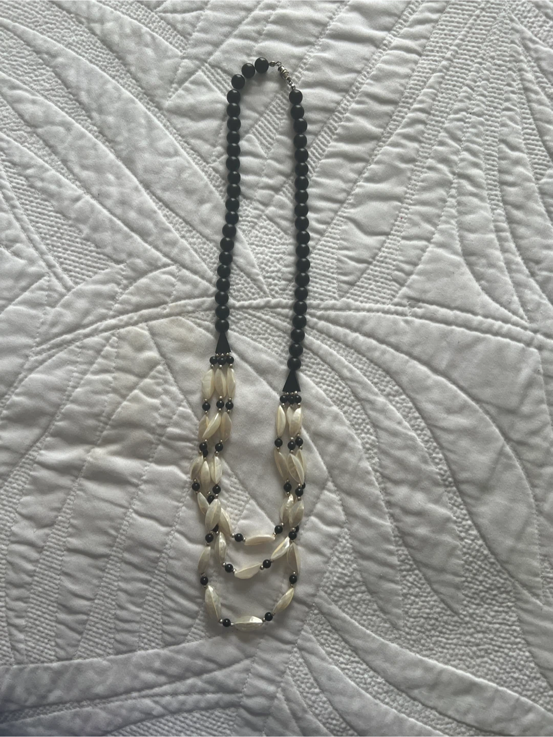 Black and white beaded multi-strand necklace - photo 2