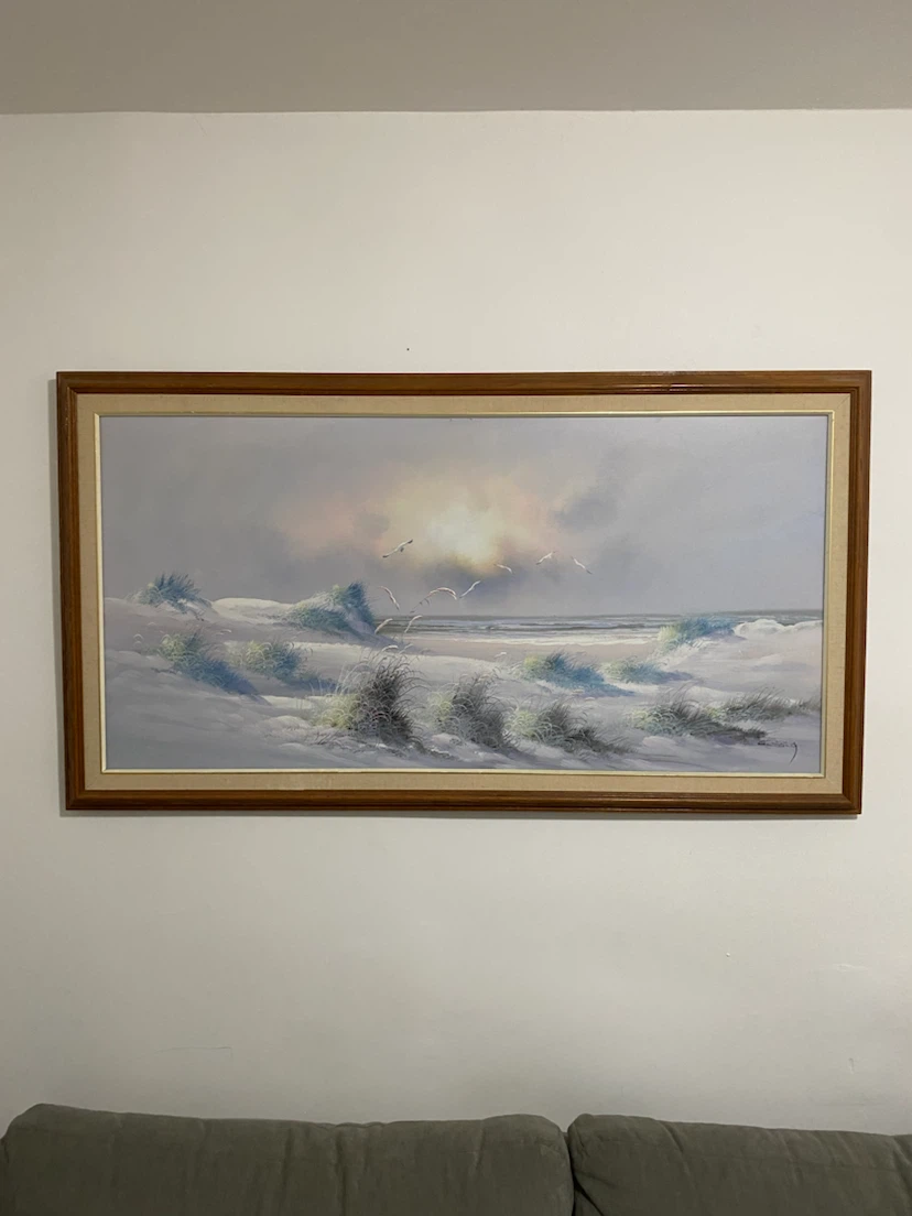 Large Framed Coastal Landscape Oil Painting