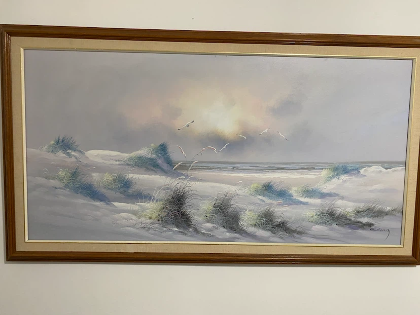 Large Framed Coastal Landscape Oil Painting - photo 3