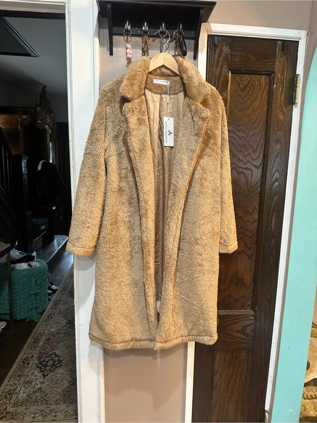 Angashion Tan Faux Fur Coat Size L
