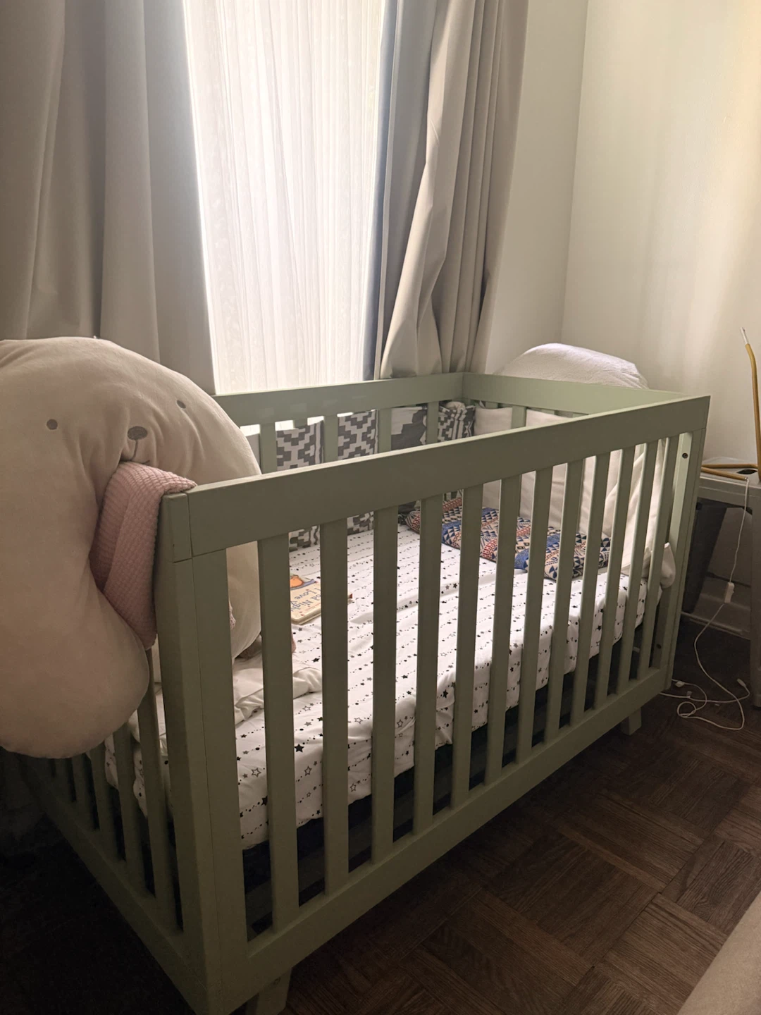 Sage Green Wooden Baby Crib