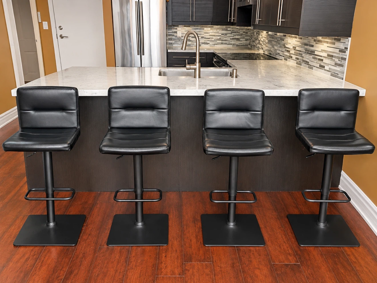 Set of 4 Black Faux Leather Bar Stools