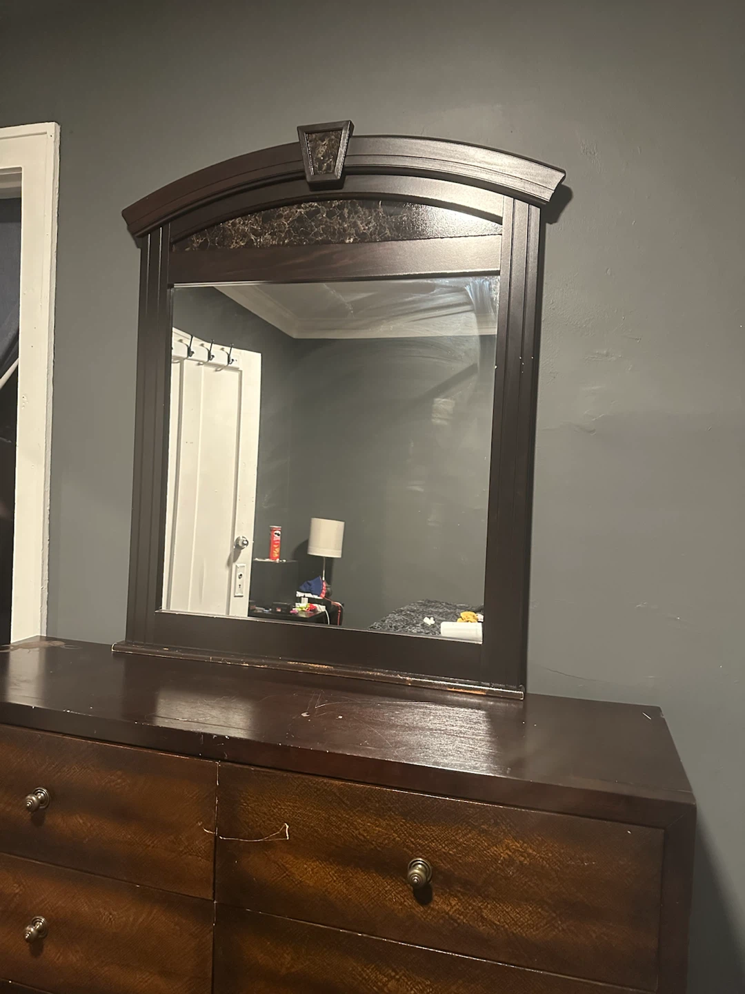 Dark Wood Dresser Mirror with Marble Detail - photo 2