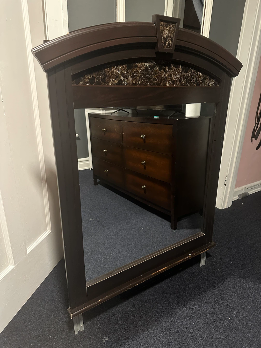 Dark Wood Dresser Mirror with Marble Detail - photo 3