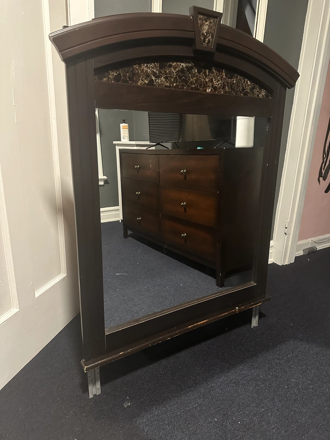 Dark Wood Dresser Mirror with Marble Detail - photo 4