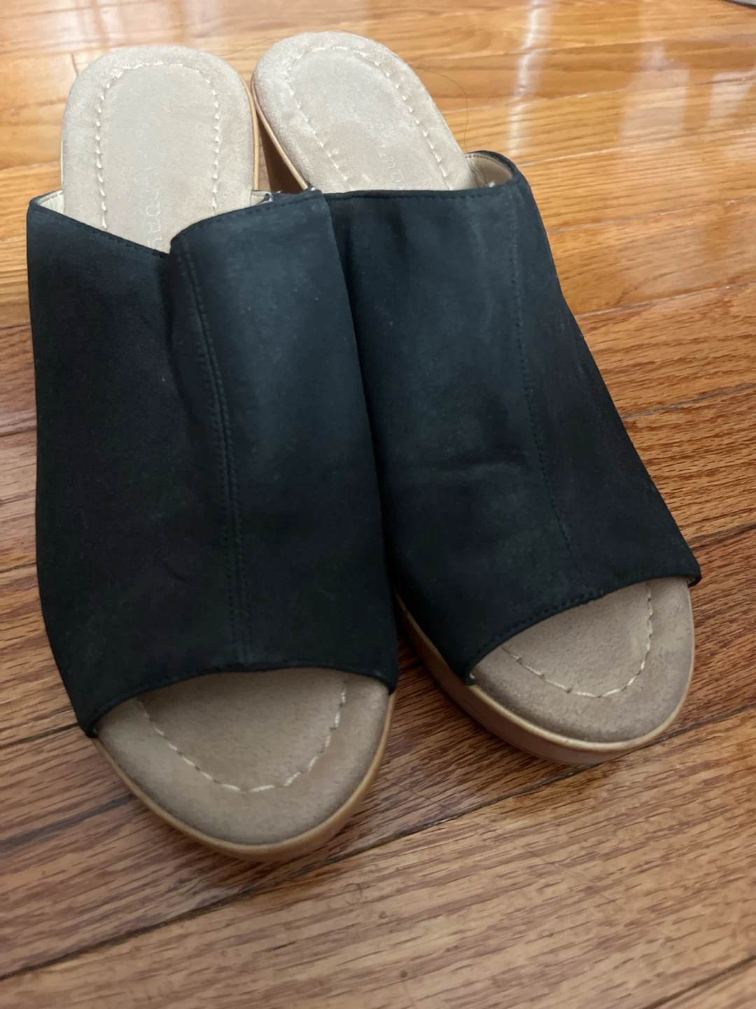 Black Suede Open-Toe Clogs