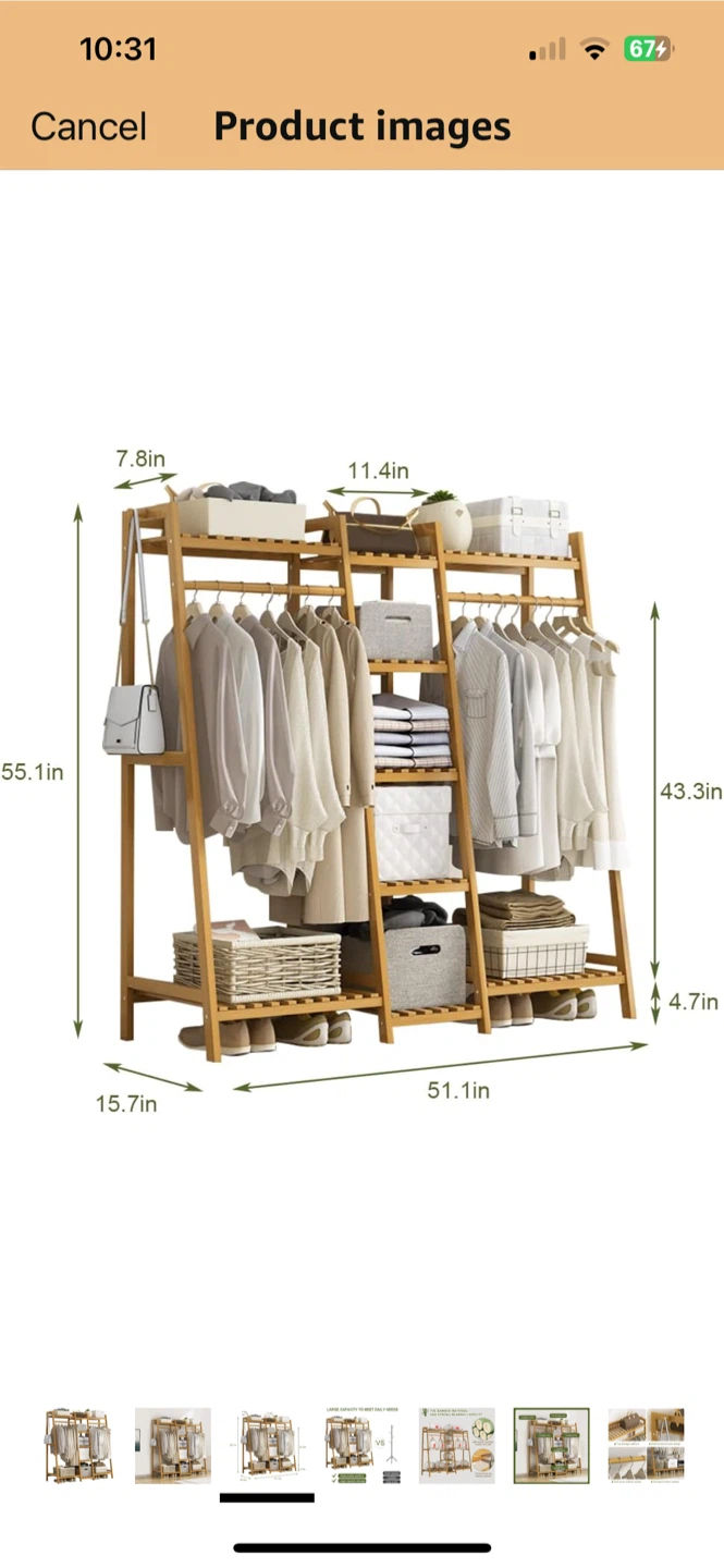 OLSCROM Freestanding Bamboo Garment Rack