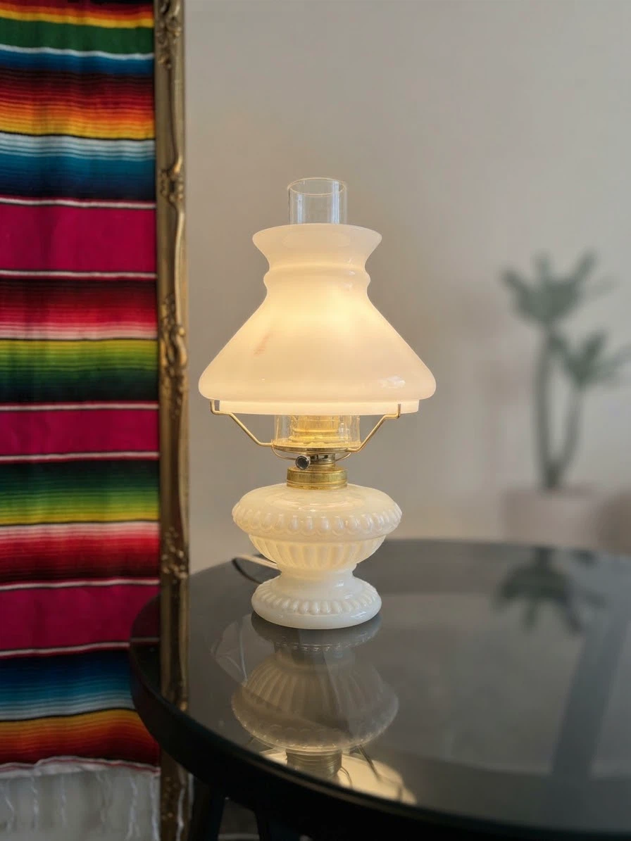 Vintage Style Milk Glass Hurricane Lamp