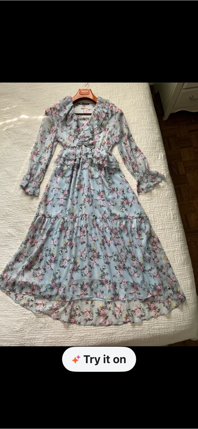Zara Floral Ruffle Midi Dress