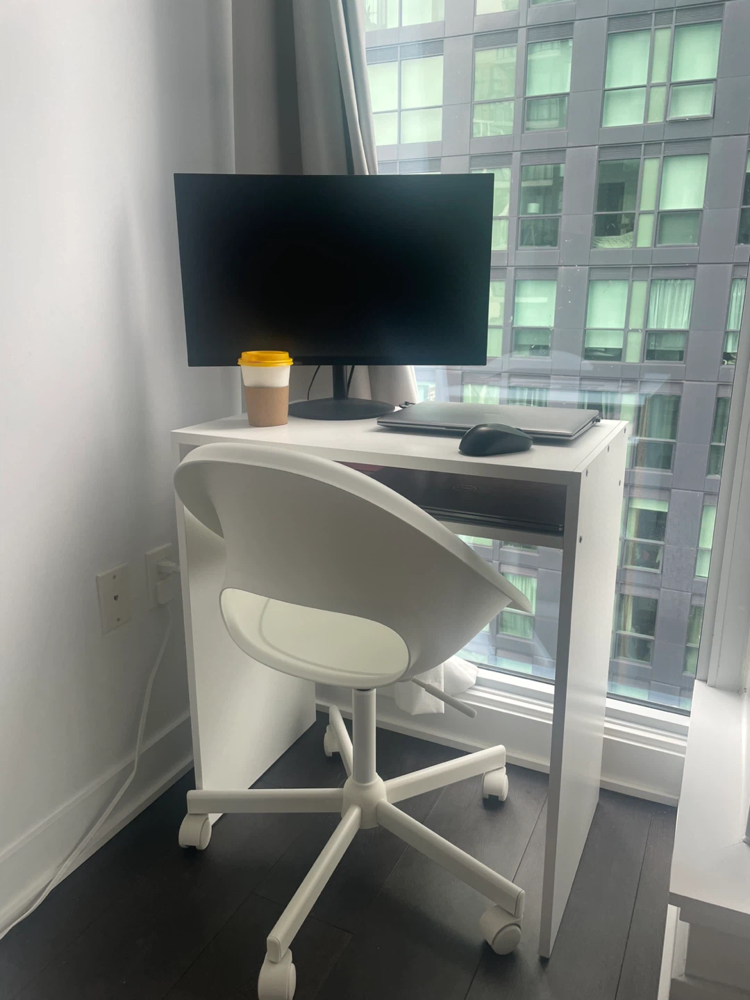 Compact white desk + swivel chair