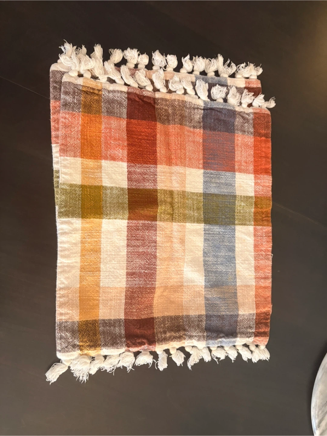 4 Plaid Cotton Table Runner with Tassels