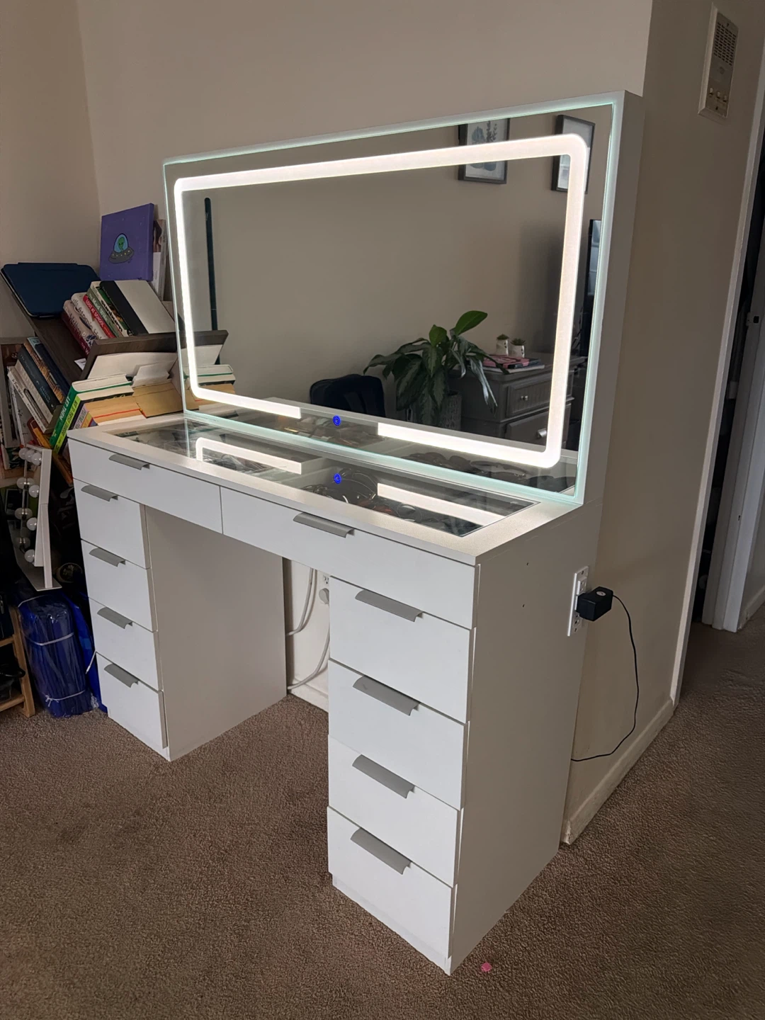 White Vanity Desk with LED Lighted Mirror - photo 2