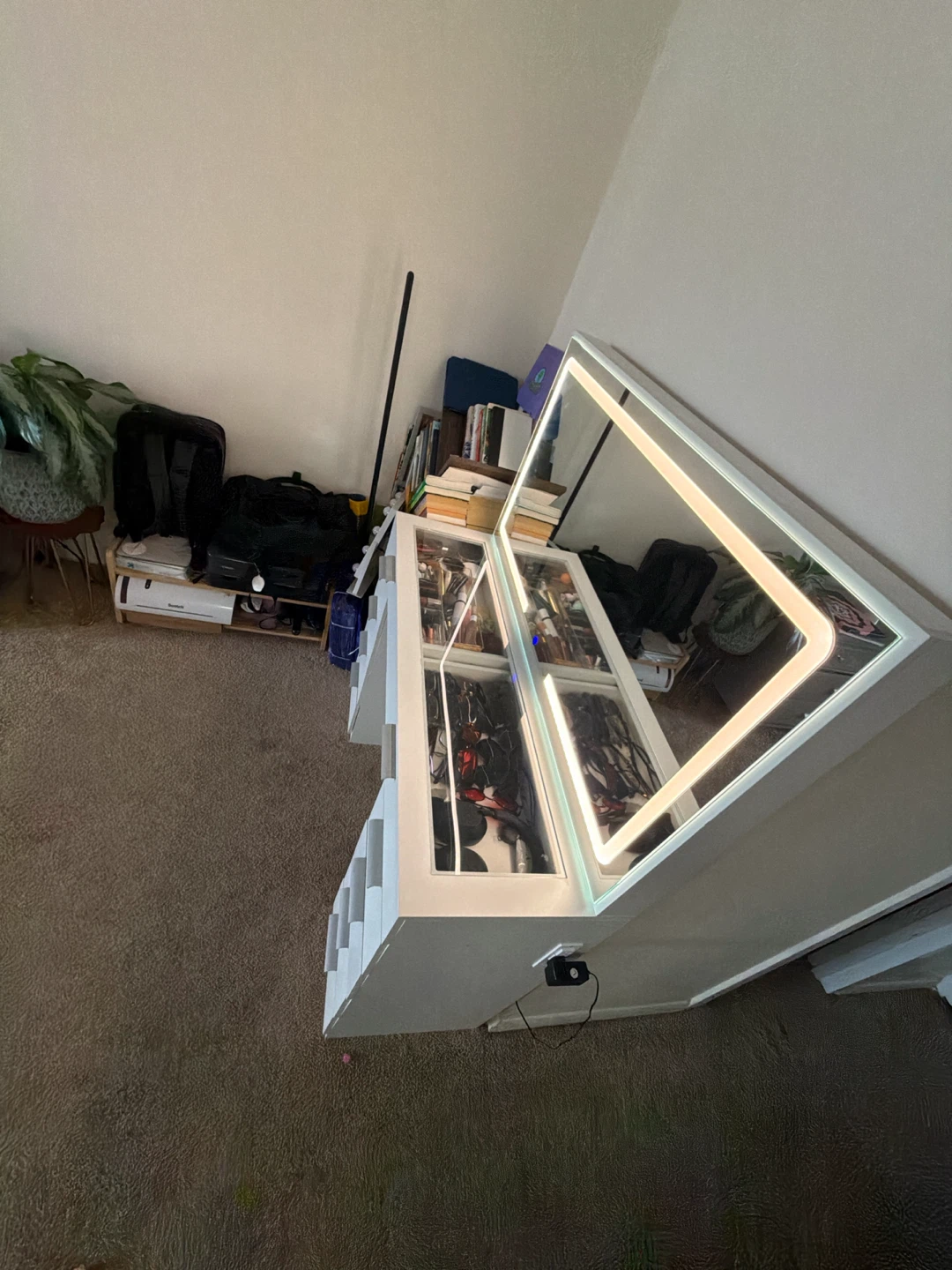 White Vanity Desk with LED Lighted Mirror - photo 3