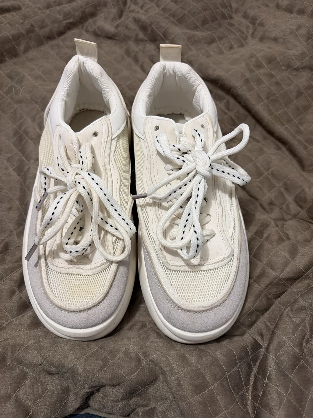Off-White and Grey Sneakers