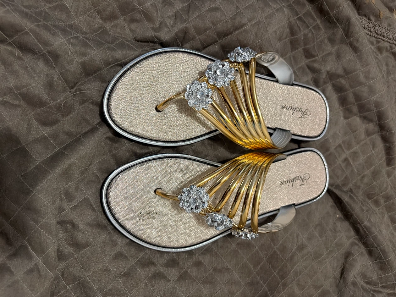 Gold Rhinestone Thong Sandals