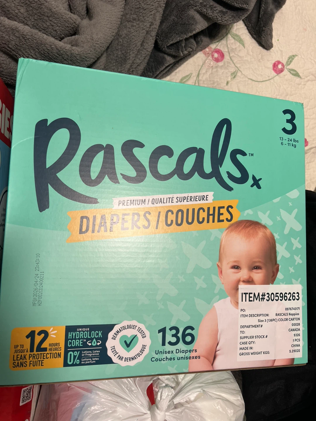 Rascals Size 3 Unisex Diapers 136 Count
