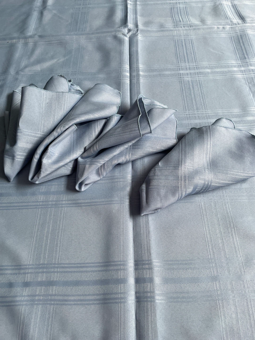 Light Blue Plaid Tablecloth and Napkin Set